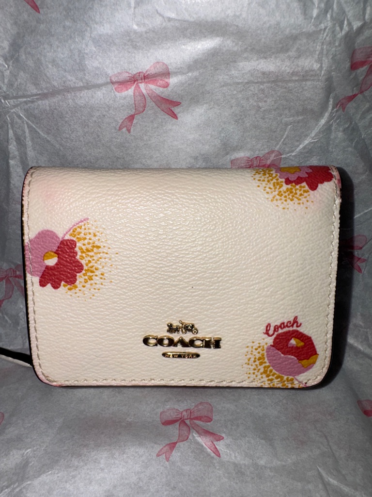 Coach Cream Wallet With Pink & Red Floral Print